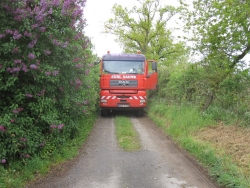 The huge lorry fills the lane